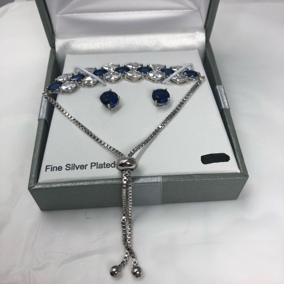 Fine Silver Plated Earring & Bracelet Blue Set - Picture 1 of 6